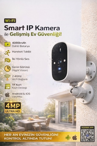 Smart Ip Kamera 4mp Ultra Hd Wifi Gece Görüşlü Hareket Algılama İki Yönlü Ses 2.4ghz Bağlantı
