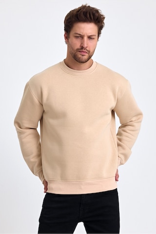Tarz Cool Erkek Yumuşacık Kumaşlı Regular Fit Yuvarlak Yakalı Sweatshirt Taş