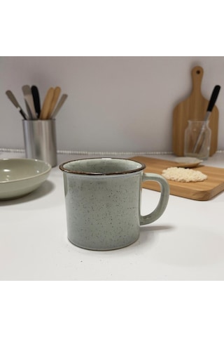 El Yapımı Seramik Kupa Organik Boya Gri