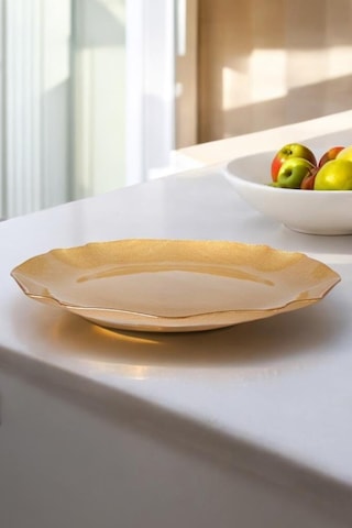 Digithome Fabric 6 Lı Cam Dalgalı Kumaş Supla Tabak 32cm Metalik Altın Akc429 C320.045 Altın