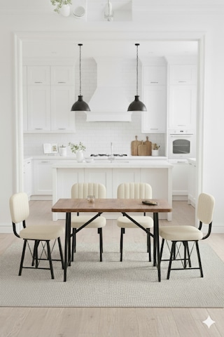 Elfin 70x110cm Sabit Atllantik Yemek Masası, Yemek Masası Takımı, Mutfak Masası, 4 Krem Sandalye Krem