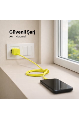 Ttec Smartcharger Gan 45W Avs PD Seyahat Hızlı Şarj Aleti + USB-C - USB-C 3A 120 CM Kablo Neon Sarı