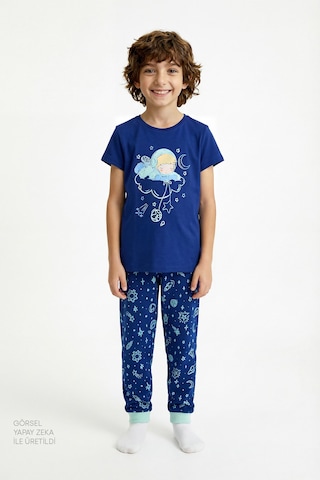 Penti Lacivert Erkek Çocuk Cosmic Nap Pamuklu 2'li Pijama Takımı