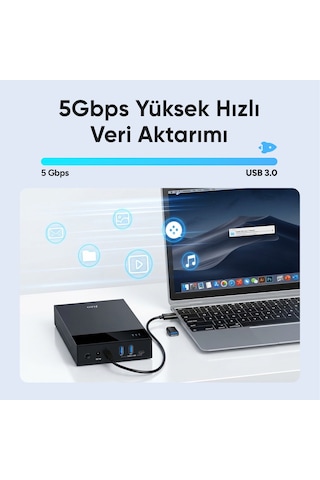 Juo Jhd40 2.5" Ve 3.5" İnç Sata Hdd Ssd Harici Disk Kutusu, Usb 3.1 Type-c 5gbps, 3 Port Usb Hub, 24tb Destekli