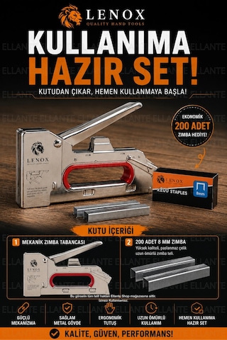 Metal Mekanik Zımba Tabancası 4-8 Mm Uyumlu Metal Gövde + 200 Adet Zımba Hediyeli