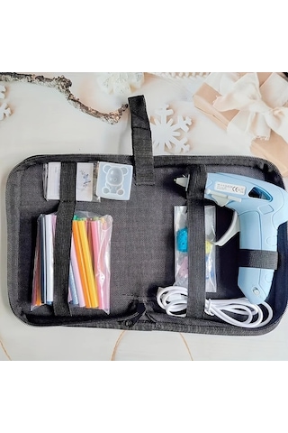 Honeybeeshop Mavi Takım 10w 20w Sarj Edilebilir Usb Manuel Damlamayan Tutkal Tabancasi 30 Renkli Tutkal Cubuklari Ve Ayi Figurlu Değirmen Kart Paketi