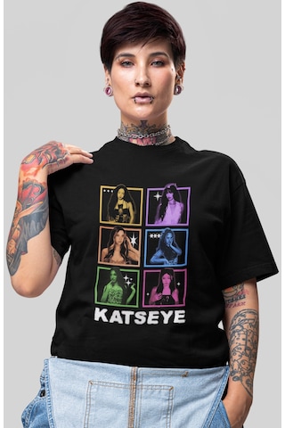 Sevbano Katseye Kpop Müzik Grubu Baskılı Unisex Oversize Tişört Siyah