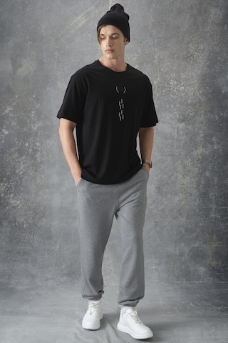 Air Jones Tommy Life Siyah %100 Pamuk Kalın Yumuşak Dokulu Oversize Fit Baskılı Erkek T-shirt - 88355 Siyah