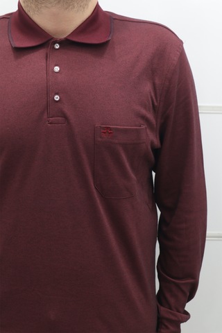 Santa Dmc Tekstil Erkek Düz Klasik Kesim Rahat Kalıp Polo Yakalı Tek Cep Kışlık Ince Sweat Bordo