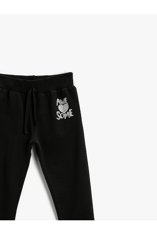 Koton Pamuklu Jogger Eşofman Altı Baskılı Beli Bağlamalı Siyah 2kkg47316ok 2kkg47316ok999 Siyah
