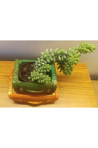 Artepieza Vintage Çift Bavul Saksı- Masaüstü Düzenleyici- Dekoratif Bavul Kalemlik Kahve-yeşil 12 8 1