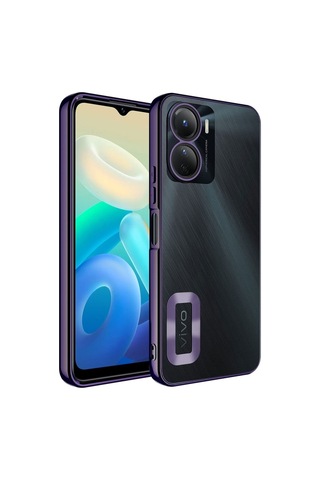 Vivo Y16 Kılıf Kamera Korumalı Logo Gösteren Zore Omega Kapak Derin Mor