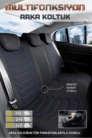 Tofaş Kartal L Uyumlu Lüx Deri Detaylı Oto Koltuk Kılıfı Ön Arka Takım Carbon Siyah Mavi