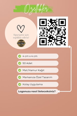 Kişiye Özel Butik Logo Etiketi 50 Adet Sipariş Teşekkür Etiketi Sticker 4x4 Cm Diğer