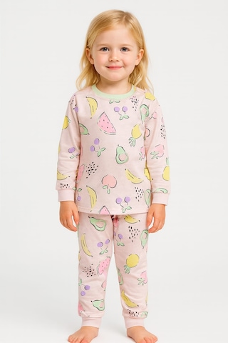 Meyve Desenli Kız Çocuk Pijama Takım Pudra