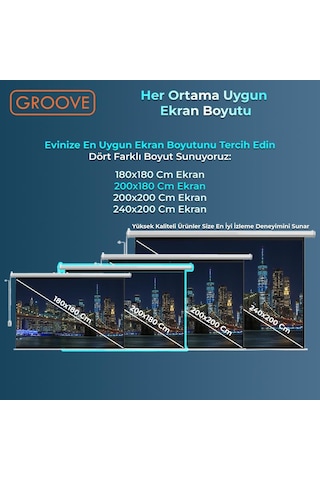 Groove Vizio Pro 200x180cm Blackout Işık Geçirmez Elektrikli Otomatik Kumandalı Projeksiyon Perdesi +motorlu+canlı Renkler+göz Koruması+leke Tutmaz Projector