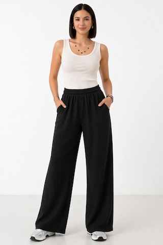 Trend Alisse Beli Lastikli Cepli Bol Paça Kadın Pantolon Siyah