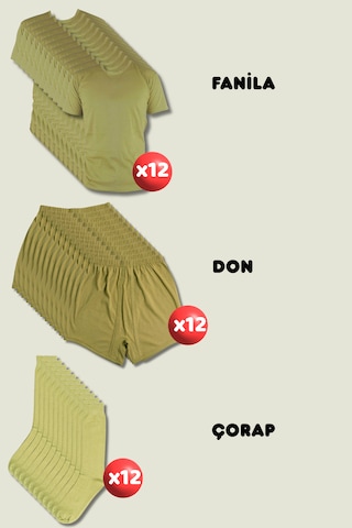 Outdoorun 12'li Askerlik Seti Fanila Don Çorap - Temel Ve Bedelli Askerlik Malzemeleri Haki