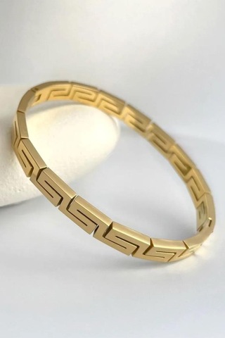 Grek Desenli Çelik Kadın Bileklik Altın