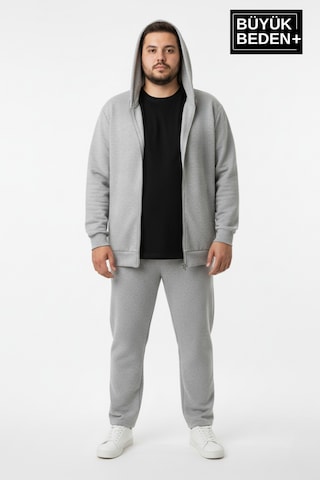 Süperlife Erkek Büyük Beden Fermuarlı Kapüşonlu İnce Sweatshirt Hırka - Rahat Kalıp Spr26bhr960 Gri