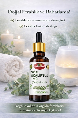 Safvital Okaliptus Yağı 20 Ml Bitkisel Aromaterapi Yağı Ferahlatıcı Koku Günlük Kullanım Cilt Bakım Yağı