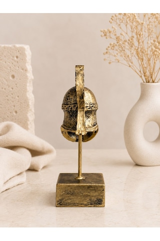 Antik Yunan Miğferi Dekoratif Biblo 20 Cm Bronz Görünümlü Masaüstü Süs