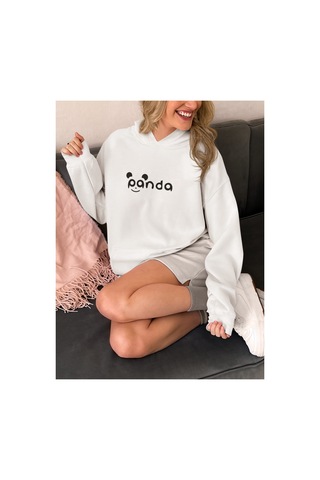 Stil X Sevimli Pandalar Baskılı Kadın Sweatshirt Beyaz-5