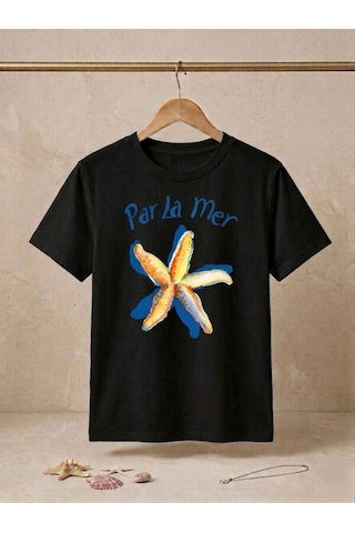 Par La Mer Baskılı Oversize Kompak T-shirt Siyah