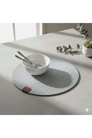 Amerikan Servis Runner 6 Lı Sunum Supla Çeyiz Takımı Örgü Tabak Altı Yanmaz Açık Gri