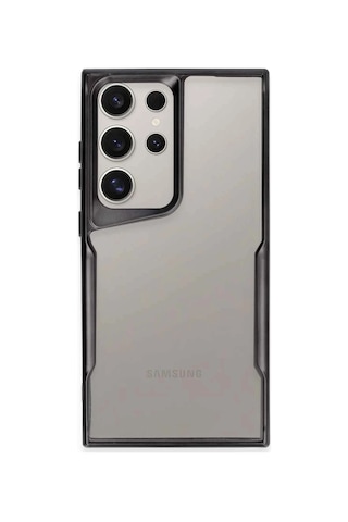 Samsung Galaxy Uyumlu  S25 Ultra Kılıf Metal Çerçeve Görünümlü Kırılmaz Boyi Kapak Siyah