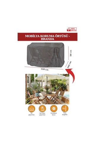 Siyah Bahçe Mobilya Koruma Örtüsü Branda 160x160x80 Cm-santimetre, Su Geçirmez, Güneşten Korur Siyah