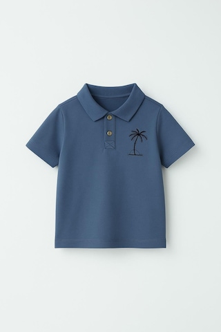 Erkek Çocuk Palmiye Nakışlı Polo Yaka Tişört 3-4 Yaş 8-9 Yaş Lacivert