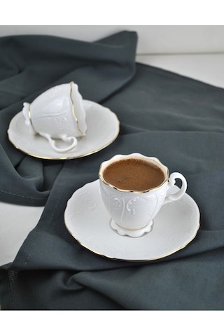2 Kişilik 4 Parça Porselen Kahve Fincan Takımı Kahve Seti 90 Ml - Amor Beyaz