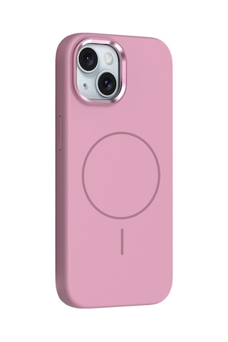 Apple Uyumlu iPhone 14 Kılıf M-safe Şarj Özellikli Metal Kamera Çerçeveli Zore Edi Silikon Kapak Pembe