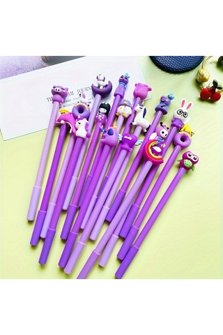 Tcherchı Mor Çizgi Film Karakteri Jel Mürekkep Roller Kalemler, 0,5 Mm İnce Uç
