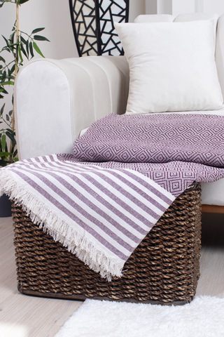 Pamuklu Püsküllü Elmas Desenli Koltuk Örtüsü 170x210 Cm Dekoratif Kanepe, Yatak Ve Tv Örtüsü Bordo