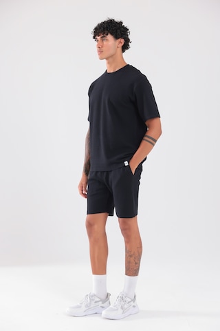 Rowinger Waffle Dokulu Oversize T-shirt Ve Şort Erkek Takım Siyah