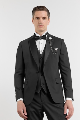 İmza Siyah Mono Yaka Düz Desen 6 Drop Slim Fit Esnek Takım Elbise 1001260201