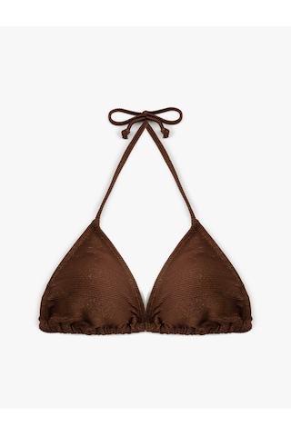 Koton Parıltılı Astarlı Hafif Destekli Boyundan Bağlamalı Üçgen Bikini Üstü Kahverengi 5sak10074mm Kahve