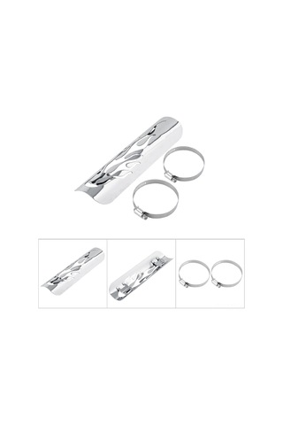 Kosona Motorsiklet Ekzos Koruması Alev Desenli Gümüş - Isı Dayanıklı Metal, 50-70mm Borular İçin, Kolay Kurulum