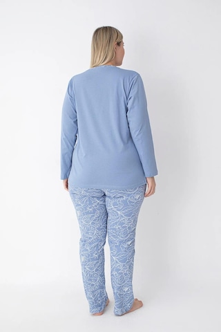 Senfoni Kadın Büyük Beden Düğmeli Yaka Uzun Kol %100 Pamuk Pijama Takımı 6068 -1 Adet Mavi