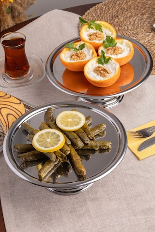 2'li Gümüş Yuvarlak, Ayaklı Şık Kek, Pasta, Kurabiye Ve Tatlı Servis Sunum Standı Gümüş