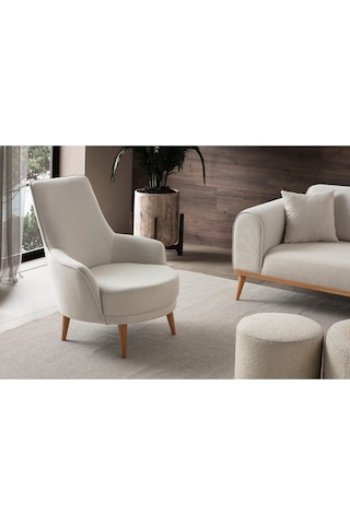 Rebul Keten Berjer Bej Tekli Koltuk Krem