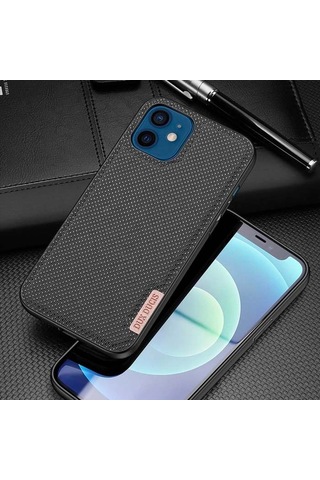 Hepsi Dux Ducis Fino Serisi iPhone Uyumlu 12 -12 Pro 6.1inç Kılıf Premium Dokuma Silikon Kılıf- 5775 Najmaddin Siyah