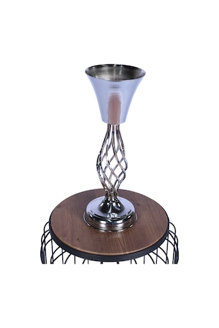Yapay Çiçek Sitesi Metal Dekoratif Burgulu Şamdan Çiçeklik Vazo Gümüş 43 Cm