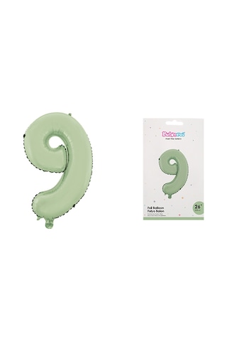 Folyo Rakam 9 Yaş Mat Mint Yeşili 26 Inc 66 Cm Pipetli Doğum Günü Balonu Çok Renkli