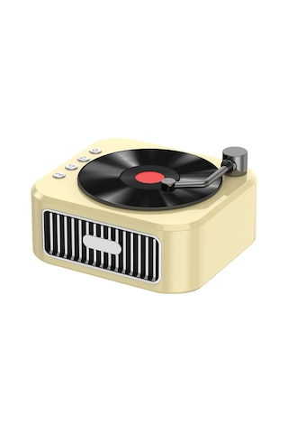 Springsun Sarı Vintage Vinyl Tasarımlı Taşınabilir Hoparlör - 360 Stereo Ses, Bt 5.3, 10+ Saat Pil, Çoklu Çalma Modu
