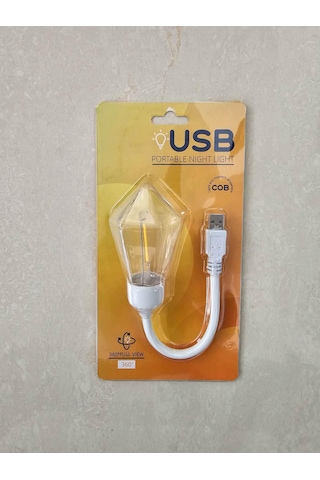 Usb Ledli Rustik Ampul - Köşegen Tasarım Masa Lambası Sarı