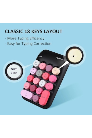 Renkli Daktilo Tarzı Vintage Kablosuz Wıreless Numeric Keypad 18 Tuşlu Sayısal Klavye Numpad