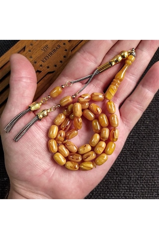 7x11 mm Sarı Hareli Ateşi Kehribar İsme Özel Tesbih